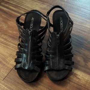 Aerosols Black Wedge Sandals with Zipper Size 8